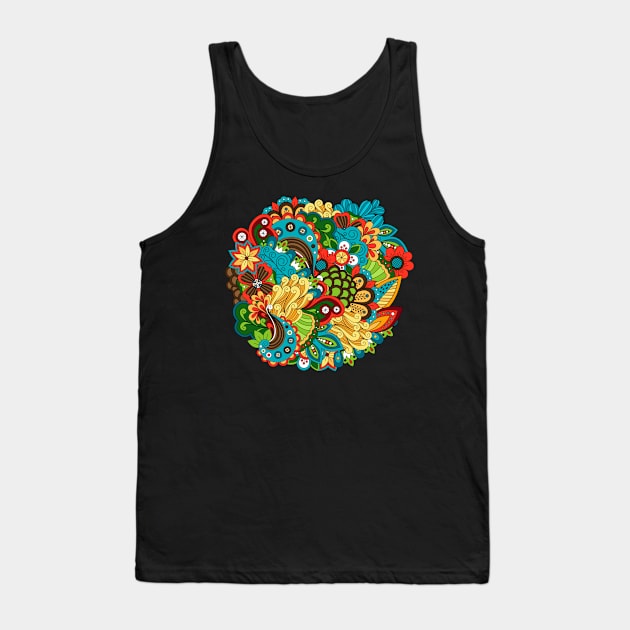 floral circular doodle ethnic Tank Top by Mako Design 